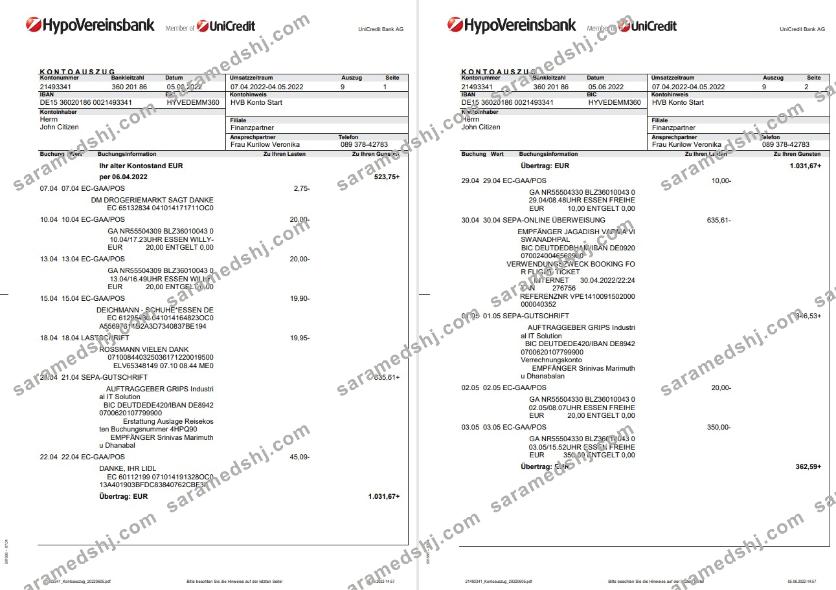Germany HypoVereinsbank statement on Deutsch, 3 pages